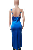 Celebrities Solid Color Backless High Slit Patchwork Spaghetti Strap Sling Dresses