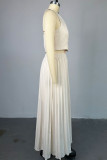 Celebrities Solid Color Buckle Pleated Patchwork V Neck Sleeveless Two Pieces