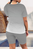 Casual Daily Gradient Print Letter Print Contrast O Neck Short Sleeve Two Pieces