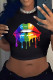 Sexy Print Patchwork O Neck T-Shirts