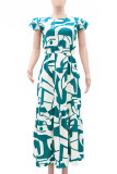 Celebrities Print Slit Patchwork O Neck Long Dresses