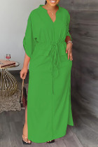 Casual Solid Color Slit V Neck Long Dresses