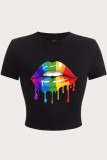 Sexy Print Patchwork O Neck T-Shirts