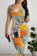 Casual Graffiti Print Contrast U Neck Printed Dresses