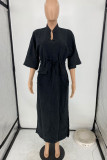 Casual Solid Color Slit V Neck Long Dresses