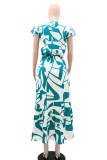 Celebrities Print Slit Patchwork O Neck Long Dresses