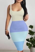 Casual Gradient Print Contrast U Neck Printed Dresses