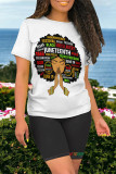 Casual Graffiti Print Letter Print O Neck Short Sleeve Two Pieces