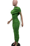 Street Solid Color Draw String Ruched Patchwork O Neck Long Dresses