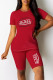 Casual Daily Letter Print O Neck Short Sleeve Two Pieces