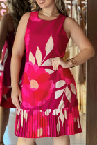 Celebrities Print Pleated Patchwork O Neck Straight Dresses