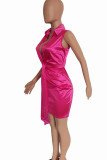 Sexy Solid Color Strap Design Patchwork Deep V Neck Wrapped Skirt Dresses