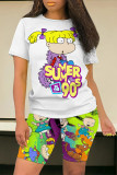 Casual Daily Cartoon Print O Neck Short Sleeve Two Pieces