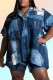 Casual Print Patchwork Turndown Collar Plus Size Two Pieces