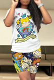 Casual Daily Cartoon Print O Neck Short Sleeve Two Pieces