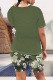 Casual Letter Print Contrast O Neck Short Sleeve Two Pieces