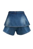 Casual Solid Color Patchwork Regular Denim Shorts