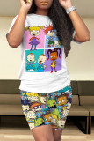 Casual Daily Cartoon Print O Neck Short Sleeve Two Pieces