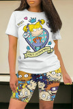 Casual Daily Cartoon Print O Neck Short Sleeve Two Pieces