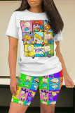Casual Daily Cartoon Print O Neck Short Sleeve Two Pieces
