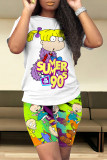 Casual Daily Cartoon Print O Neck Short Sleeve Two Pieces