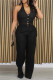 Casual Solid Color Backless Halter Sleeveless Two Pieces