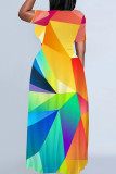 Casual Geometric Print Patchwork O Neck Straight Dresses