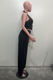 Casual Solid Color Backless Halter Sleeveless Two Pieces