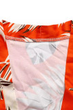 Casual Print Strap Design Patchwork Cardigan Collar Short Sleeve Two Pieces