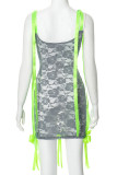 Street Lace See-Through Strap Design Bow Decor Patchwork Contrast Spaghetti Strap Wrapped Skirt Dresses
