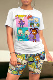 Casual Daily Cartoon Print O Neck Short Sleeve Two Pieces