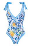 Sexy Print Lace Up Backless Swimwears (With Paddings)