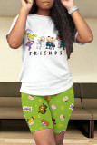 Casual Daily Cartoon Print O Neck Short Sleeve Two Pieces