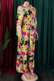 Elegant Print Bandage Patchwork Shirt Collar Long Sleeve Two Pieces