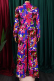 Elegant Print Bandage Patchwork Shirt Collar Long Sleeve Two Pieces