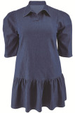 Casual Solid Color Ruched Patchwork Turndown Collar Straight Plus Size Dresses