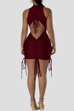 Elegant Solid Bandage Patchwork Fold O Neck Sleeveless Dresses
