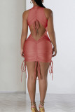 Elegant Solid Bandage Patchwork Fold O Neck Sleeveless Dresses