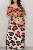 Casual Animal Print Contrast Off Shoulder Printed Dresses