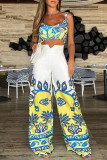 Celebrities Print Hollow Out Backless Patchwork Square Neck Loose Jumpsuits