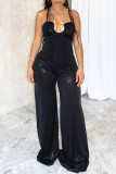 Celebrities Solid Color Hollow Out Backless Patchwork Strapless Loose Jumpsuits
