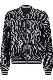 Street Sequins Patchwork Zipper Zipper Collar Outerwear