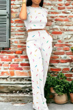 Casual Daily Geometric Print Pocket Contrast O Neck Short Sleeve Two Pieces