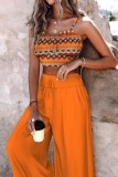 Casual Print Vests Pants Spaghetti Strap Sleeveless Two Pieces