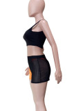 Sexy Patchwork See-Through Backless Contrast U Neck Sleeveless Three Pieces