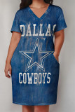 Casual The stars Letter Print Pocket V Neck Printed Plus Size Dresses