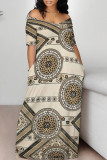 Casual Street Geometric Print Flowers Off Shoulder Printed Dresses