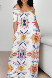 Casual Street Geometric Print Flowers Off Shoulder Printed Dresses