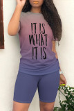 Casual Daily Gradient Print Letter Print O Neck Short Sleeve Two Pieces