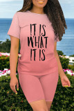 Casual Daily Gradient Print Letter Print O Neck Short Sleeve Two Pieces